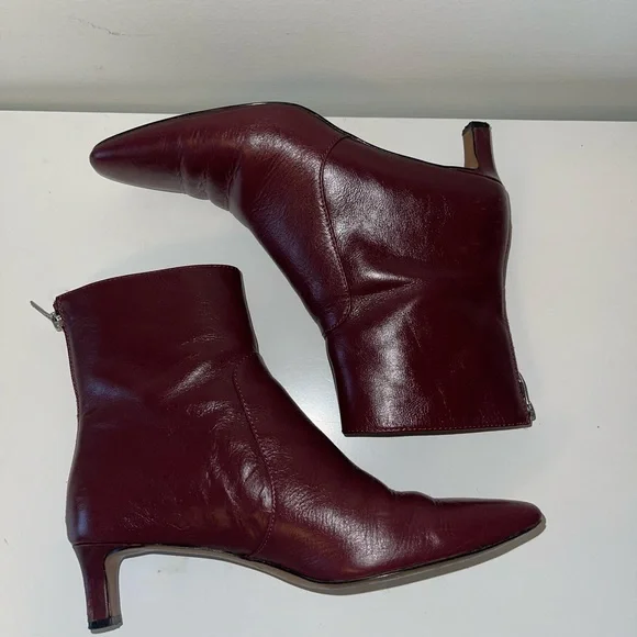 Madewell The Dimes Kitten-Heel Boot in Crinkle Leather - Deep Merlot (Burgundy) - Picture 1 of 11